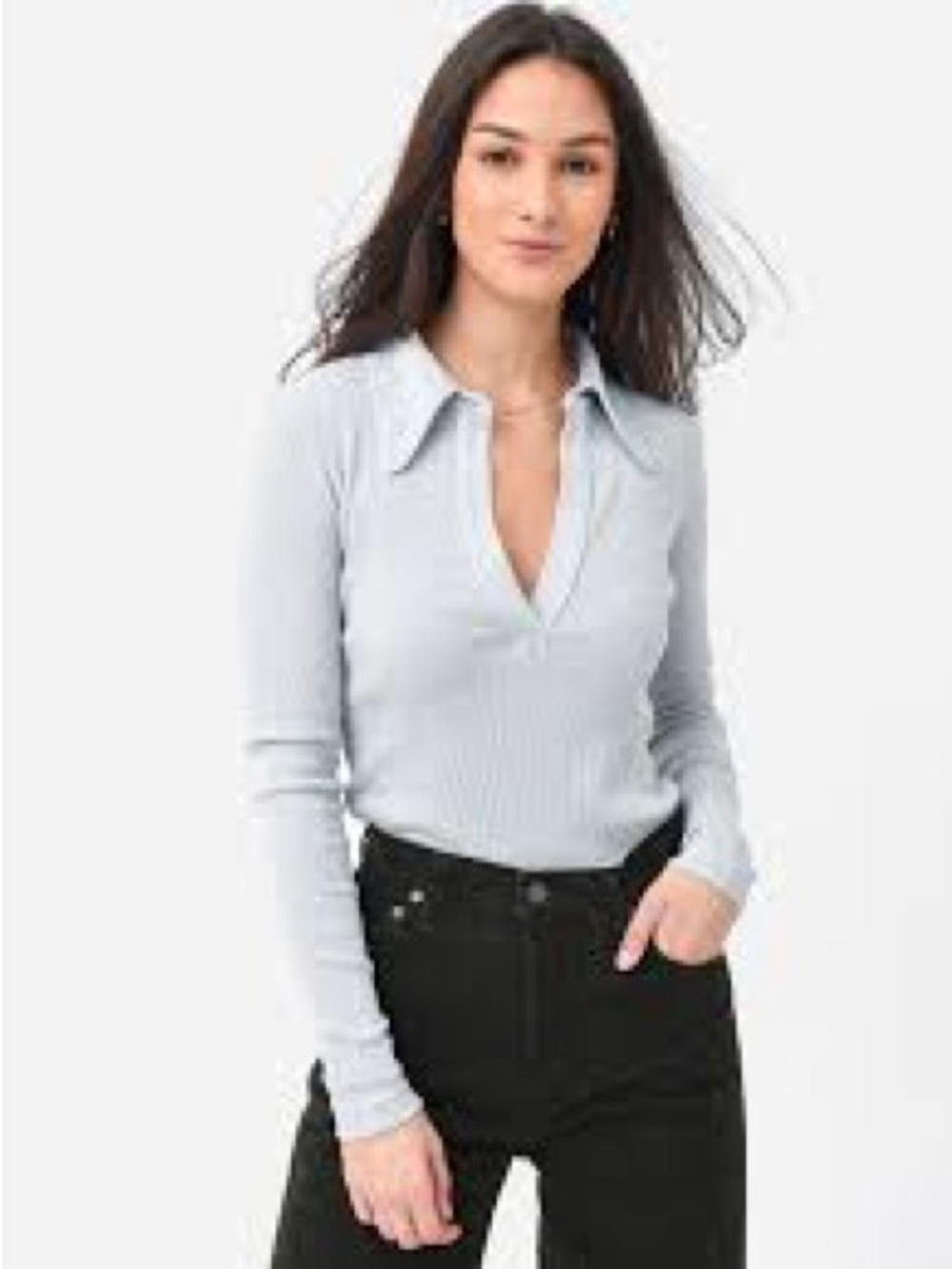 Citizens of Humanity Cameron V-neck Polo long sleeve top Color is Cloud Dust